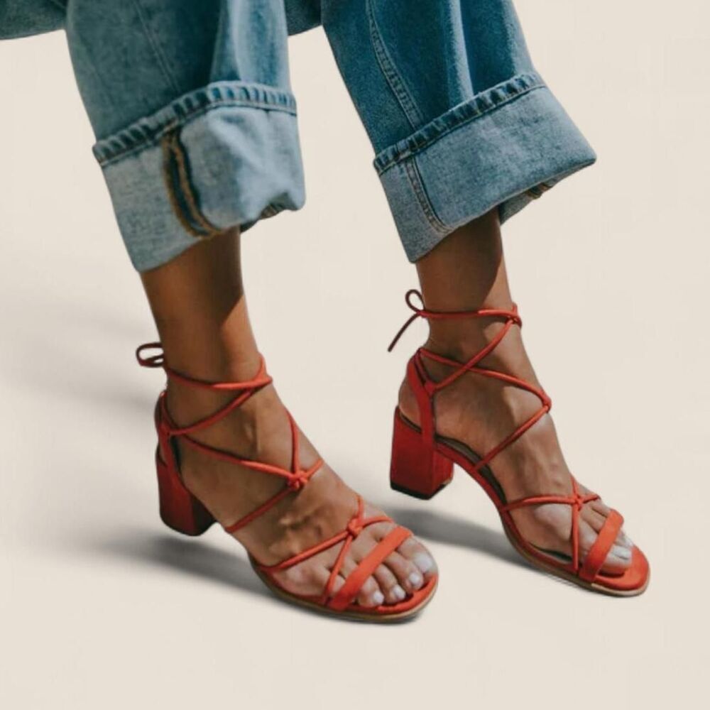 Alohas lace up strappy Sophie suede orange sandals | size 6 - Picture 7 of 8